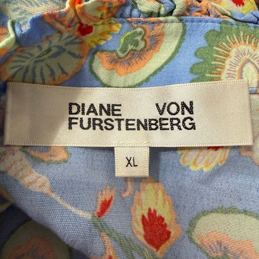 Diane Von Furstenberg Blue Floral Boho Tunic Dress XL - Picture 9 of 10